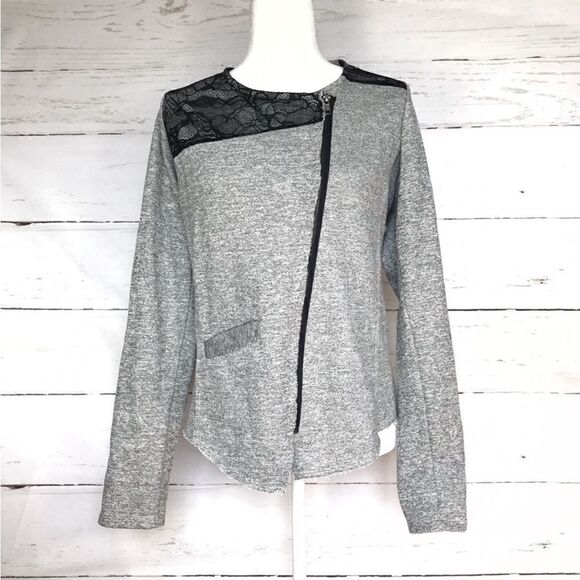 Anthropologie Dolan Lace & Gray Sweatshirt Jacket - Picture 1 of 6